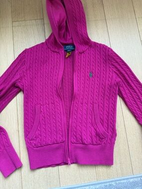 Polo by Ralph Lauren Hooded Cable-Knit Cardigan in Bright Magenta